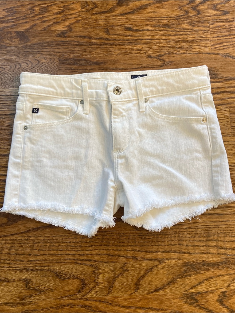 AG Adriano Goldschmied Women's White Denim‎ Cutoff Jean Shorts - Size 25, Summer